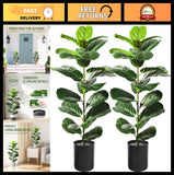 2 Pack 30" Artificial Fiddle Leaf Fig Trees - Faux Ficus Lyrata Plants for Home, Green Plant