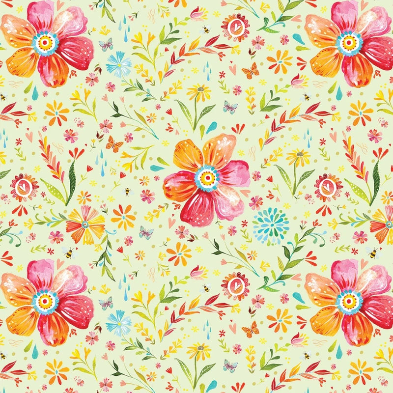 1/2 Yard Fabric - A Prairie Heart | Posies Light Fern by Katie Daisy - Benartex Flowering Plants