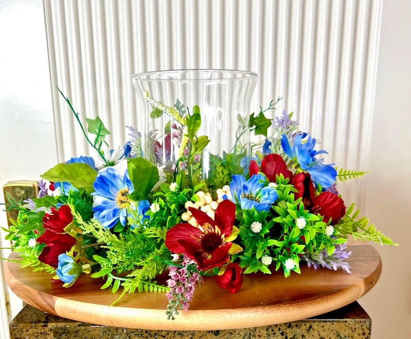Everyday Summer Tabletop Decor, Spring Candle Wreath WildFlower Candle Ring Ranunculus