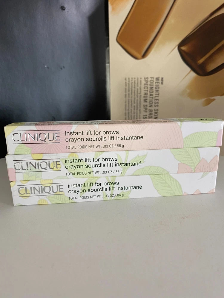 Clinique Instant Lift brow pencil set, boxed, light pink and green packaging