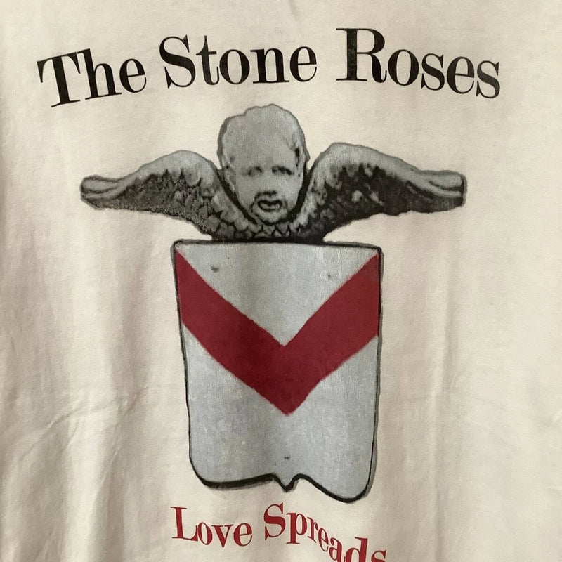 Cotton unisex T-shirt with The Stone Roses Love Spreads graphic, red chevron and text