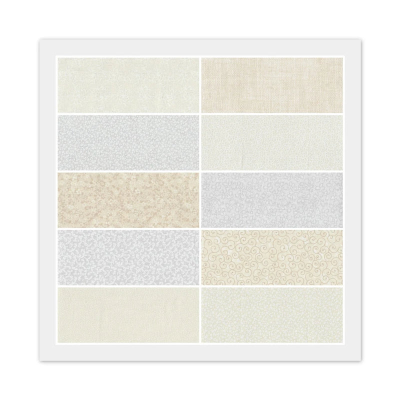 10 BEIGE IVORY WHITE CREAM Fat Quarters:  Quilting 100% Cotton Fabric FQ Bundle Flowering Plants