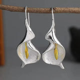 Big Flower Calla Lily Earrings Statement Long Drop Dangle Gold Silver Hook Retro Lily