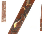 antique copper Edo Japanese Pampas grass raccoon dog Kozuka Sword Fittings Pampas Grass