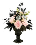 Halloween Pretty Morbid Pink Carnation Centerpiece with Black Pedestal 17 in. Carnation