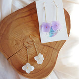 Real Hydrangea Long Earrings in 18K Gold over Solid 925 Sterling Silver Hydrangea