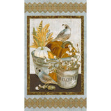Robert Kaufman Warm Welcome 23.5" X 43.25" Autumn Quail Panel W/ Metallic Gold N Flowering Plants