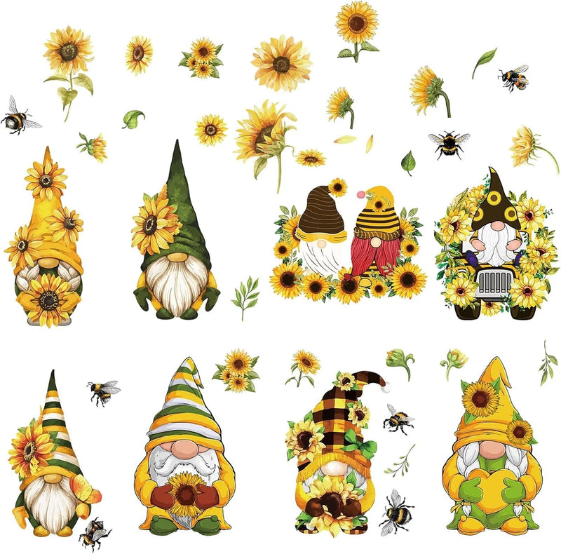 8 Sheets 8 Styles Sunflower Window Stickers Spring Theme Gnome Stickers Window C Sunflower