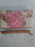 DOONEY  & BOURKE CREAM HYDRANGEA__ MONOGRAM__ LARGE ZIP AROUND CLUTCH #2 Hydrangea