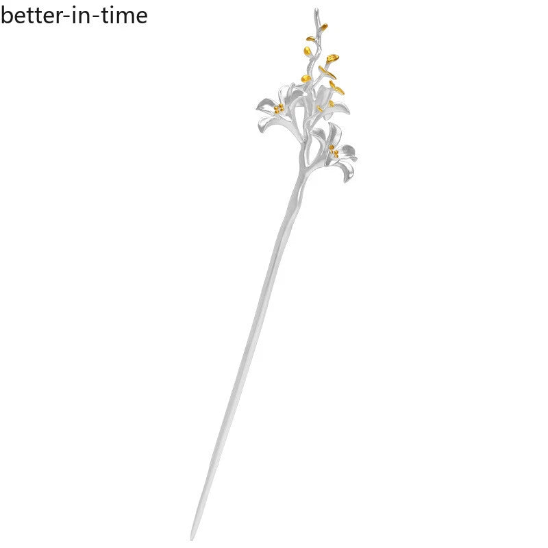 Lily Flower Hairpin Simplicity Cheongsam Hair Accessories Tiara Exquisite Pin Lily