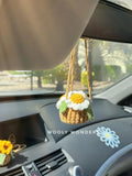 Crochet Daisy Flower Pot Car Accessory, Handmade, Rearview Mirror Decor Sunflower