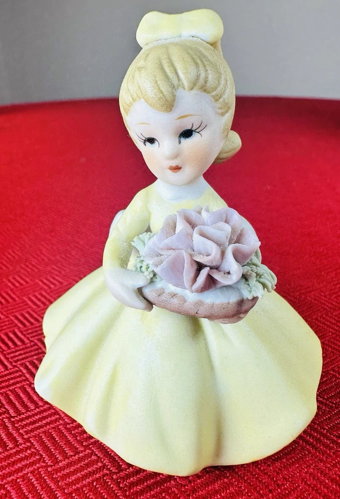 Vtg Napco January Carnation Girl Figurine Angel Yellow Dress B8614 Japan 3Ó Carnation