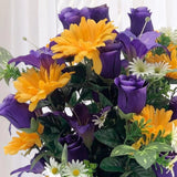 Artificial Purple and Golden Yellow Lily, Daisy, Rose 27" Floral Bush Lily