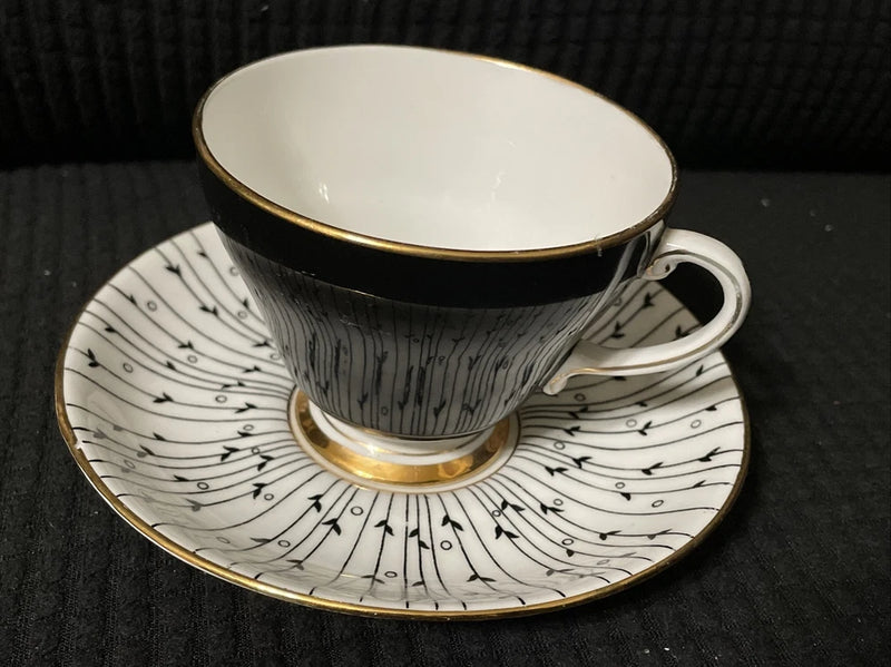 50s ROYAL GRAFTON England Black PAMPAS GRASS Set Cup & Saucer Pampas Grass