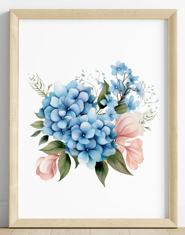 Floral Art Print, Hydrangea Floral Wall Art Print, Botanical Wall Art Decor #514 Hydrangea