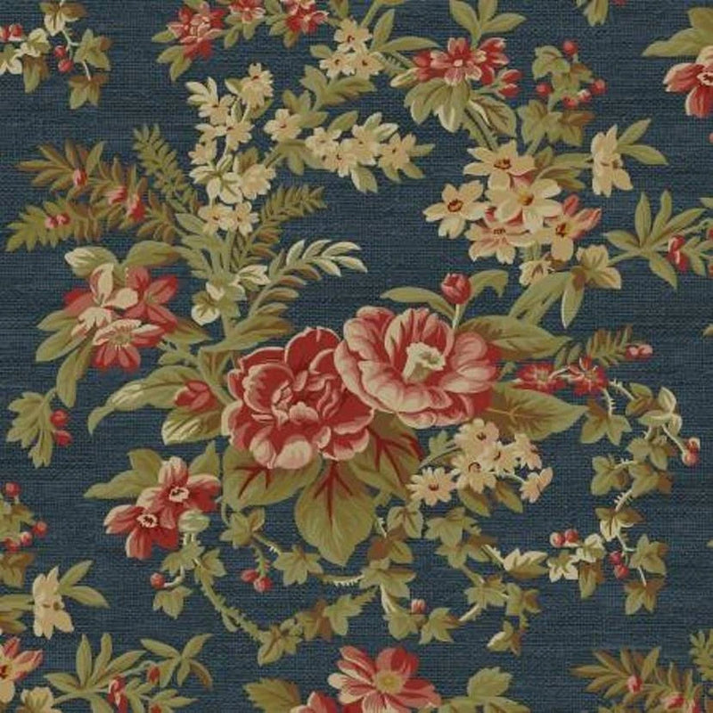 By The Yard  ~ Haberdashery French Floral On Navy, $3.99 Ships ANY Amount Fabric Flowering Plants