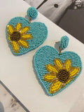 Latoir Fashion Blue Beaded Rhinestone Love Heart Sun Flower Statement Earrings Sunflower