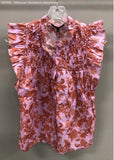Women's Caballero Pink Red Floral Evelyn Top CA1248 PI1105 Ruffle Blouse XS Roses
