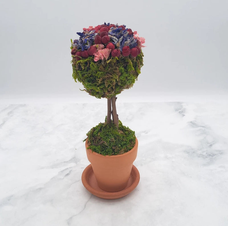 Handmade Topiary Dried Flower Arrangement w/ Mini Roses Ð 3-Petal Topiary Dried Flower