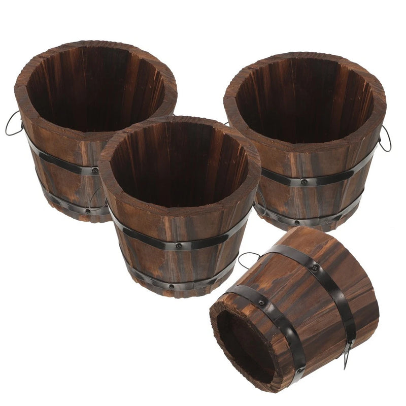 4 Pcs Wooden Barrel Planter Small Plant Pot Garden Planter for Patio Garden Plants