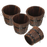 4 Pcs Wooden Barrel Planter Small Plant Pot Garden Planter for Patio Garden Plants