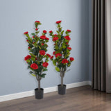 2*Simulated Tea Rose Tree Artificial Tea Rose Tree Faux Tea Rose Plant for Home Green Plant