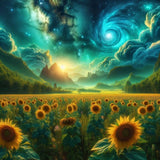 Huge Field of Sunflowers Sunflower Meadow Sunset Cloud Vortex Poster Art 24 x 24 Sunflower