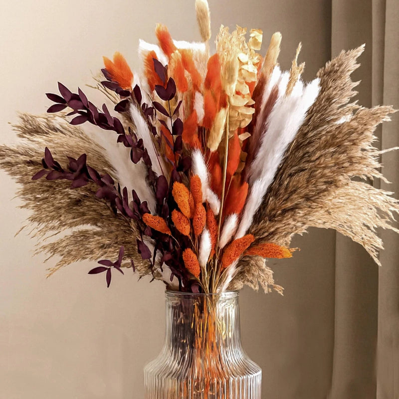 130Pcs Real Orange Pampas Grass, 17" Natural Dried Flowers Boho Winter Decor,... Pampas Grass