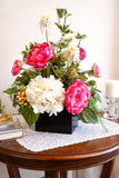 Hot Pink Peony & White Hydrangea Arrangement, Pink Spring Silk Floral Hydrangea