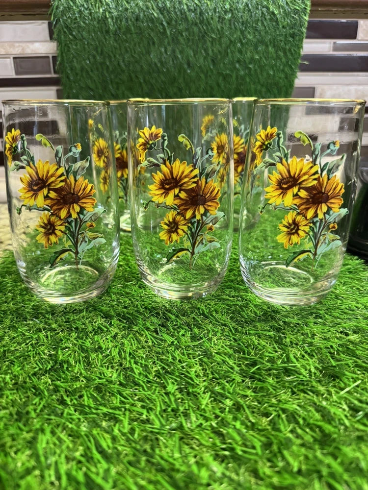 VTG Libbey Sunflower MCM 5 Glasses Yellow Flower Pattern Sunflower