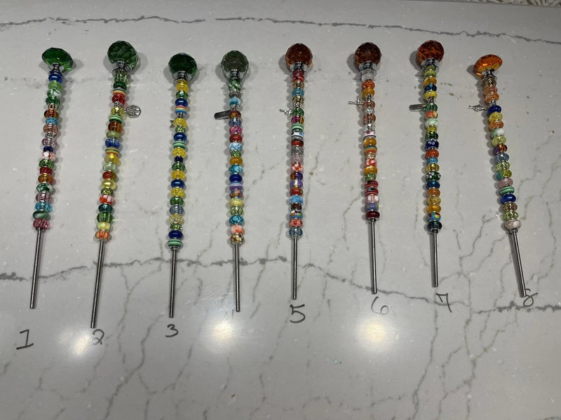 Decorative orchid plant wands, multicolor bead flowers on long metal stakes