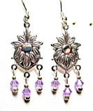 Silver Violet Bi-Cone Crystal Fancy Sunflower Pierced Earrings - NEW (#252) Sunflower