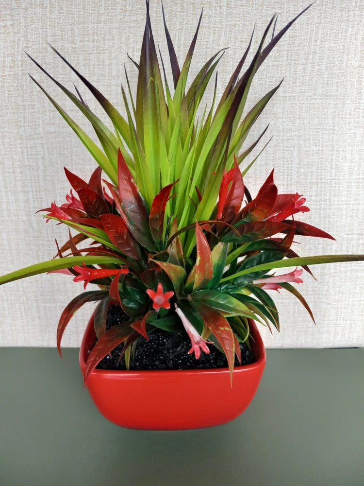 Beautiful Handmade Red/Green Tropical Style Faux Succulent Arrangement Green Plant