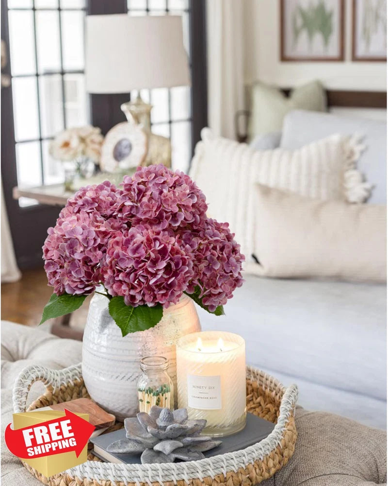 DuHouse 3Pcs Large Hydrangea Flowers Rose Red 20 inch Hydrangea
