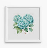 Framed Teal Hydrangea Art Print 12x12" White Wooden Frame Watercolor Style NEW Hydrangea