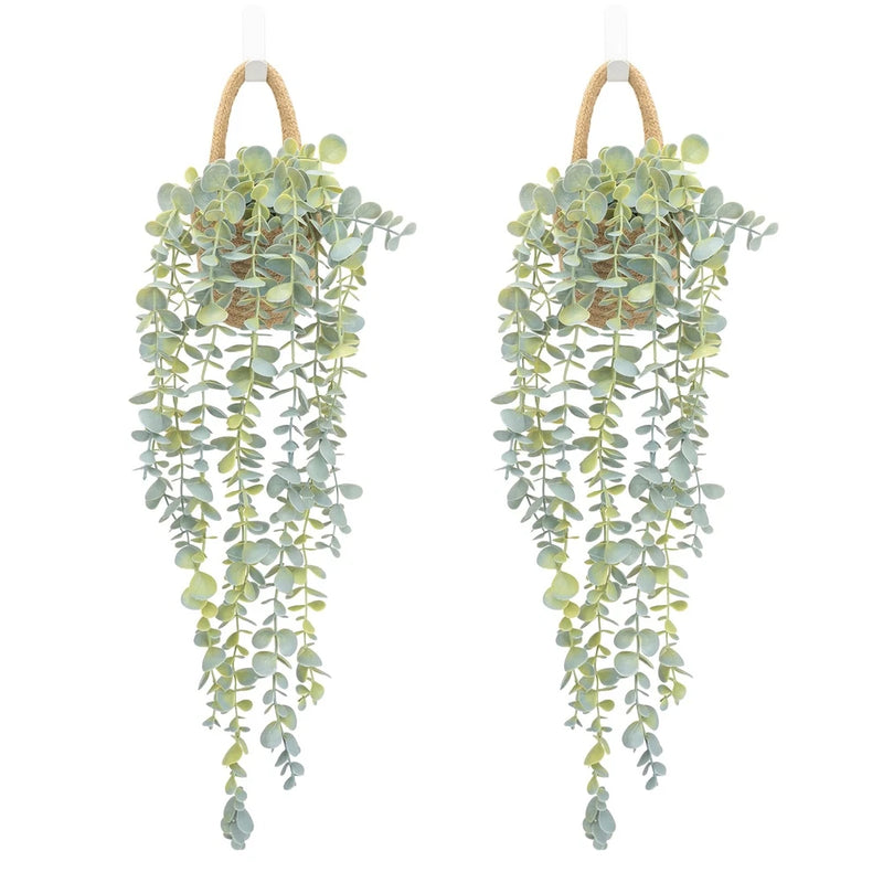 Fake Hanging Plant Decor Indoor, Eucalyptus Artificial Faux Plants in Wall Wo... Green Plant