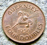 GUERNSEY 1956 4 DOUBLES, LILY FLOWER Bronze km# 15 yes we do combine postage Lily