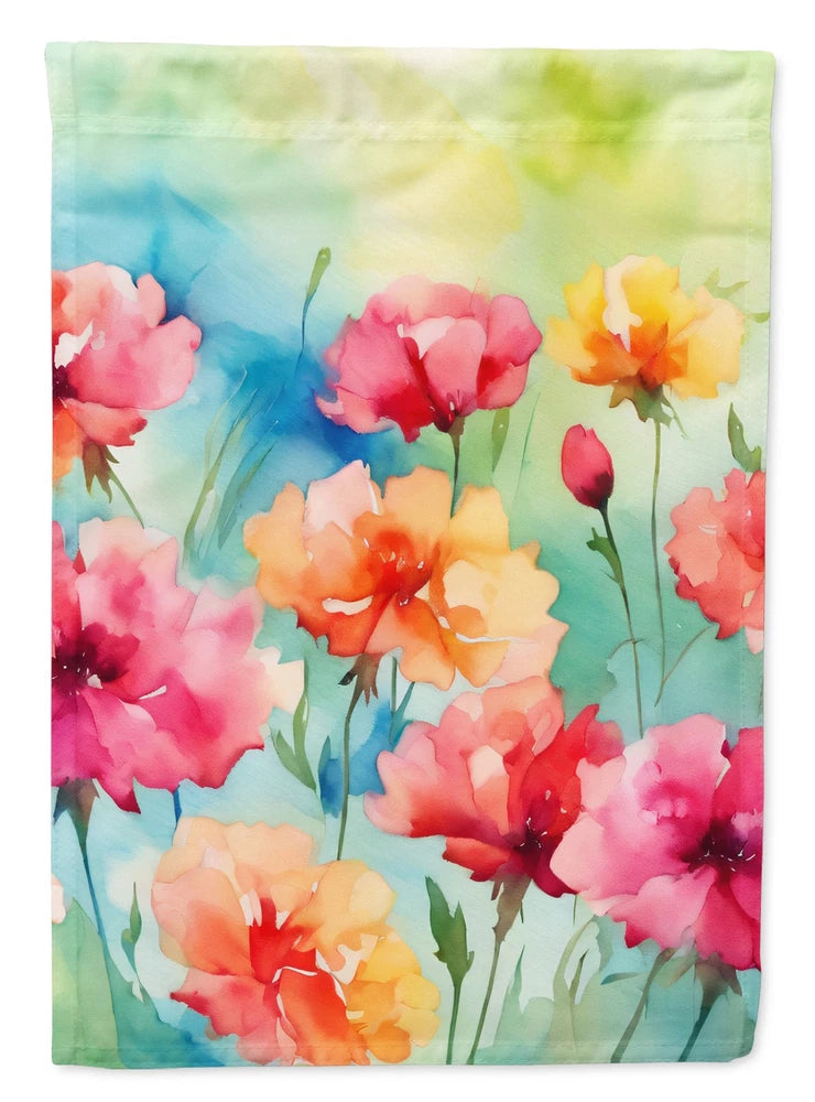 Watercolor carnation house flag with multicolor pink, red, and yellow blooms