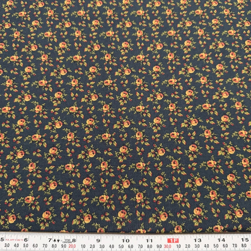 Vintage Stitches Thimbleberries RJR Fabrics 2005 Navy Cotton by the HALF YARD Flowering Plants
