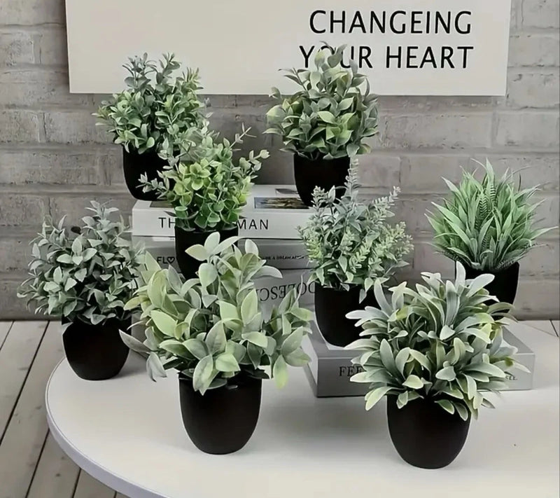 6 Pack Artificial Eucalyptus Bonsai Plants Green Plant