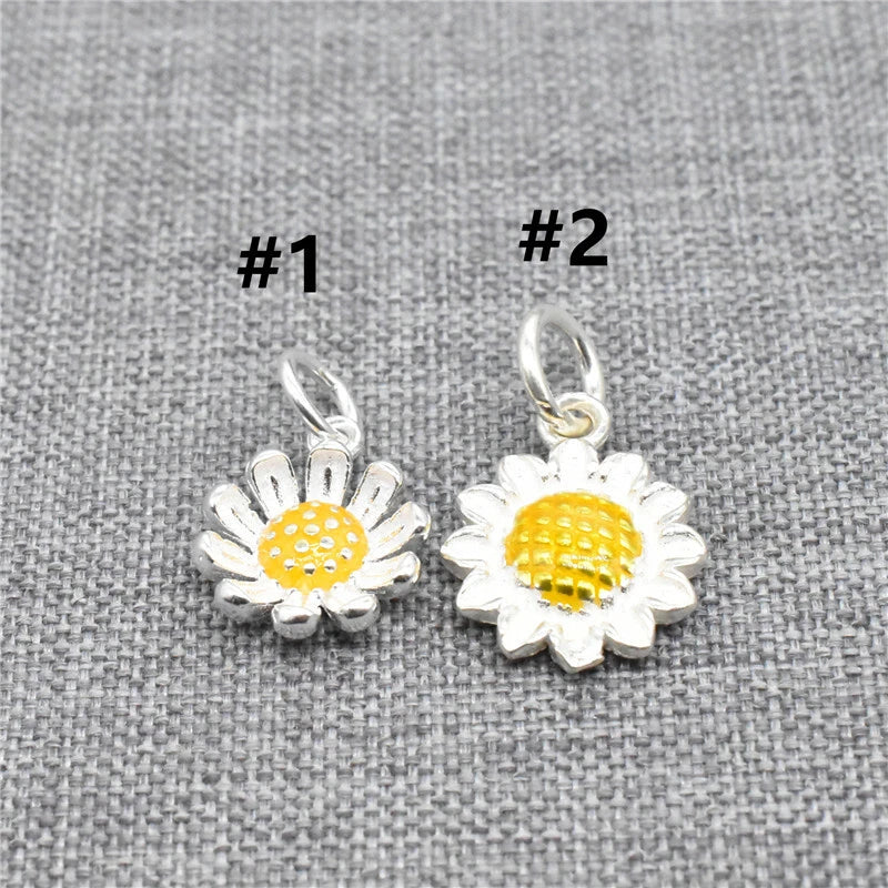 4 Sterling Silver Sunflower Charms Enameled 925 Silver Sun Flowers for Bracelet Sunflower