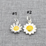 4 Sterling Silver Sunflower Charms Enameled 925 Silver Sun Flowers for Bracelet Sunflower