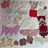 22  applique lot  from  dresses lace? flowers leaves junk journal scraps snippet Flowering Plants