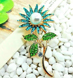 Lovely ROYAL Blue DAISY Pearl Sun Flower RHINESTONE Necklace Pendant Brooch Sunflower