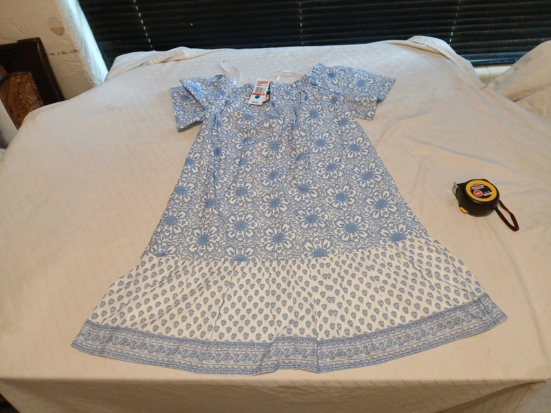 NWT Vineyard Vines Dress Tile Medallion Hydrangea Off Shoulder Ruffle Cotton XS Hydrangea