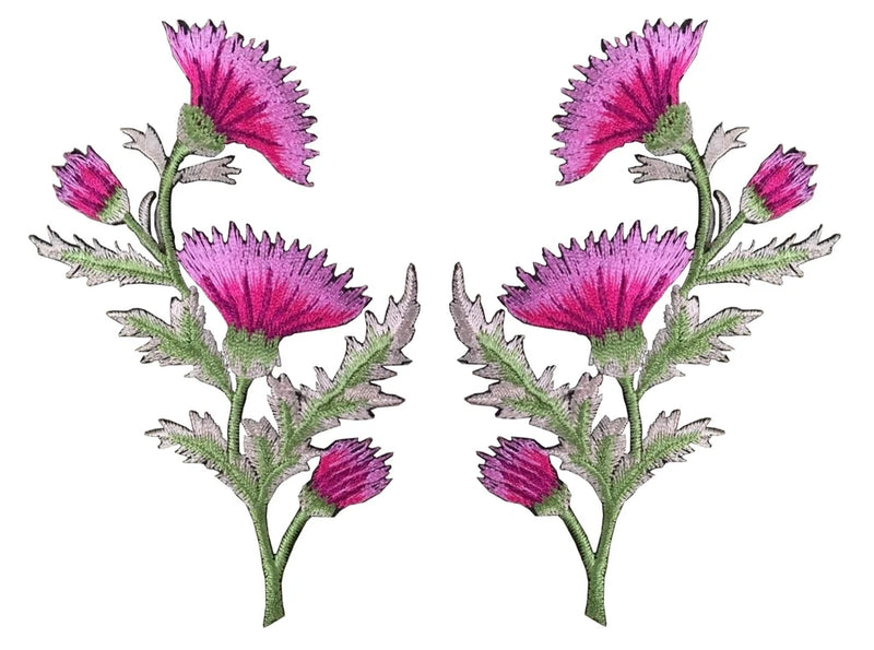 #5094PK Thistle - Carnation Spray - Pink Flower Embroidery AppliquŽ Patch /Pair Carnation