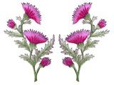 #5094PK Thistle - Carnation Spray - Pink Flower Embroidery AppliquŽ Patch /Pair Carnation