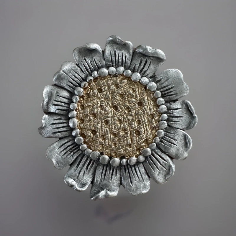 Silver And Bronze Tone Whimsy Detailed Sunflower Daisy Brooch Sunflower