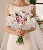 Pink Pampas Grass Bridal Bouquet Cream Sola Wood Peony Bridesmaid Wedding Flower Pampas Grass