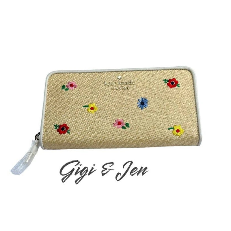 Kate Spade Staci Garden Bouquet Straw Large Continental Wallet Bouquet